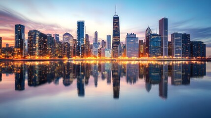 Fototapeta premium Chicago Skyline Reflecting on Lake Michigan