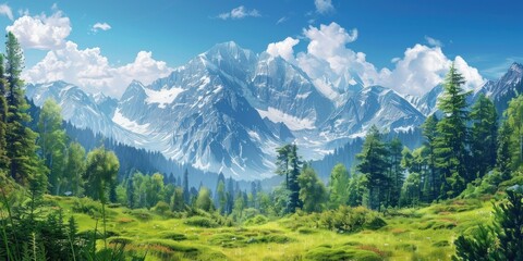 Majestic Mountain Range Overlooking Lush Meadow