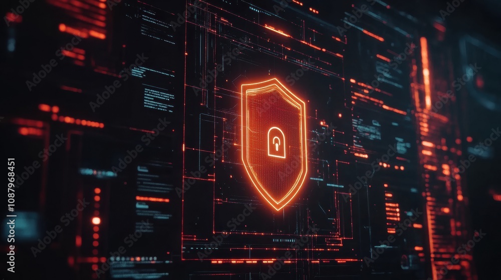 Aufkleber The computer screen shows a vibrant shield and lock icon, emphasizing the importance of internet security and data protection practices. Generative AI