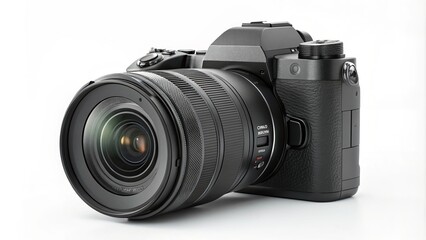 Fototapeta premium Professional dslr camera with telephoto lens on white background