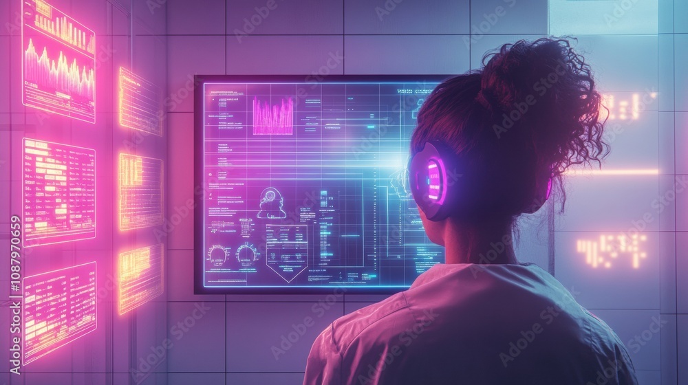 Poster a person engages with an interactive mirror that analyzes hair health and provides ai-driven recomme