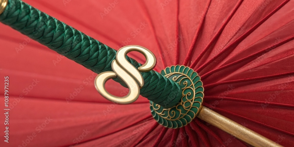 Poster gilded s accent a closeup of a red parasol with a forest green s coiled around the handle creating a