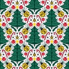 Christmas tree seamless winter toys pattern for wrapping paper and fabric