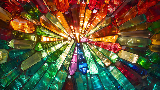 gemstone burst, jewel burst circular designs of emerald, sapphire, and ruby colors expanding outward - Powered by Adobe