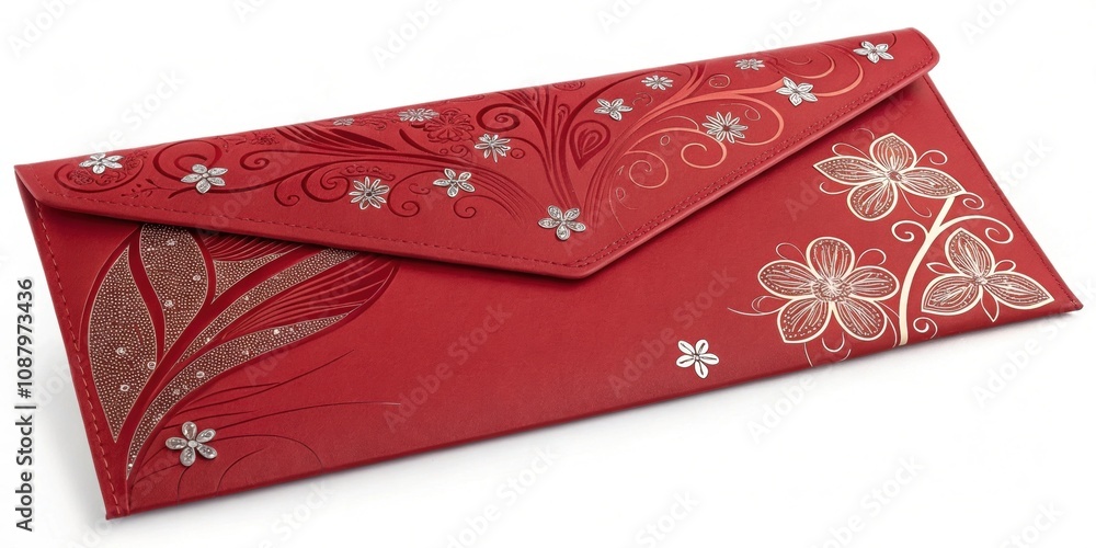 Poster Elegant S with Patterns A long slender red envelope designed to mimic a s slithering gracefully adorned with intricate floral patterns and shimmering highlights.