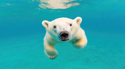 Polar Bear Swimming Gracefully Underwater in Arctic Scene