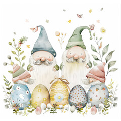 Easter Gnome Delight: Cute Gnomes Bring Cheer to Your Easter Celebration on white background