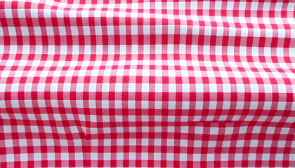Red white checkered classic pattern cotton fabric background, smooth light