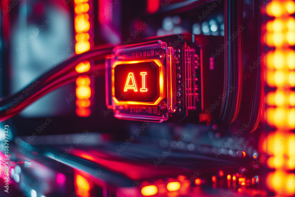 Poster close-up of a computer with a glowing 