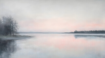 Fototapeta premium Tranquil Landscape with Transcendent Pink Sunset Reflections in Water - Serene Nature Scene