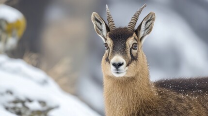 Obraz premium A Close-Up of a Siberian Ibex in Its Winter Habitat