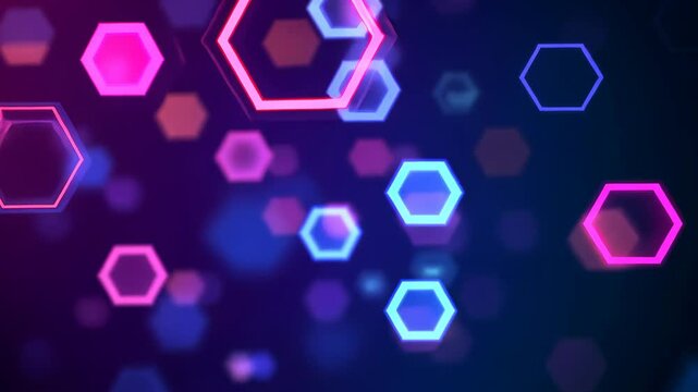 A colorful image of many small hexagonal shapes in various shades of purple and blue. The image has a vibrant and energetic feel to it, with the colors and shapes creating a sense of movement