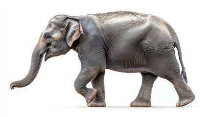 Obraz premium A Young Elephant Walking on a White Background