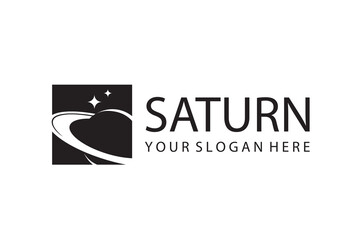 monochrome design of planet saturn with stars isolated on white background