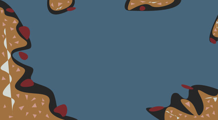 Formas abstratas nas cores marrom, preto, azul e cinza claro com espaço no centro - Ilustração e design para fundo 