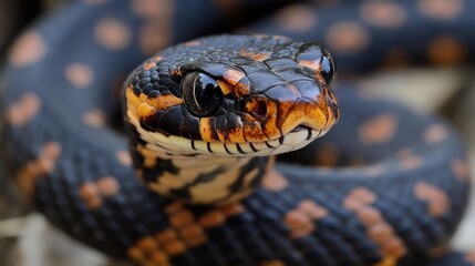 Fototapeta premium Close-up of a Black and Orange Snake