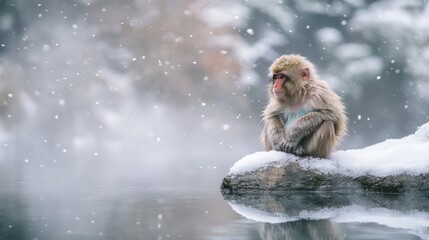 Obraz premium Snow Monkey in a Winter Wonderland