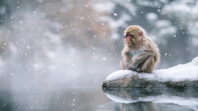 Snow Monkey in a Winter Wonderland