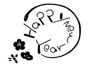 Happy New Year ロゴ 線画