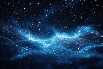 Obraz premium Abstract blue and white particles in a dark background, resembling a galaxy or nebula.