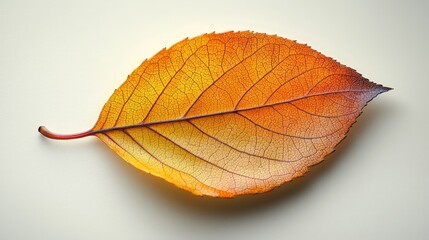 A vibrant orange leaf showcasing intricate vein patterns against a soft background.