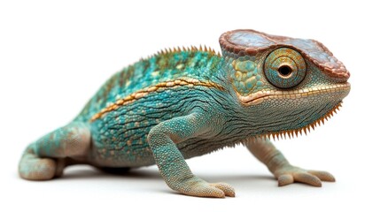 Obraz premium A Vibrant Blue Chameleon Isolated on a White Background