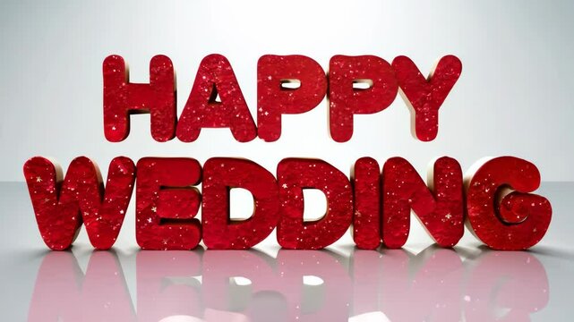 The word "happy" is written in red letters. The letters are made of small red blocks