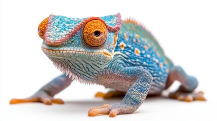 Obraz premium A Close-Up of a Vibrant Blue Chameleon with Orange Eyes