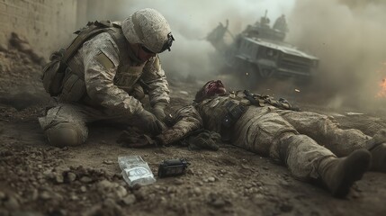 rescue scene on a modern battlefield