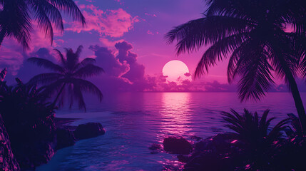 Retro tropical twilight neonsoaked horizon palmfringed panorama escape synthwave serenity sunset reverie. Retro Synthwave Horizon. Illustration