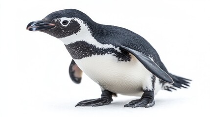 Obraz premium A Close-up of a Humboldt Penguin Standing on White Snow