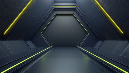 Obraz premium Abstract Dark Corridor With Neon Yellow Accents
