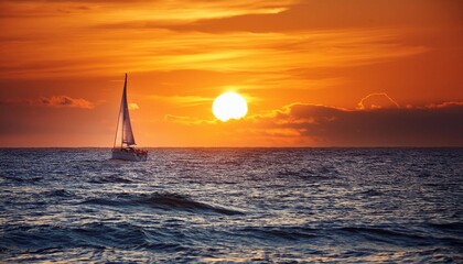 Fototapeta premium sea and sailboat at sunset
