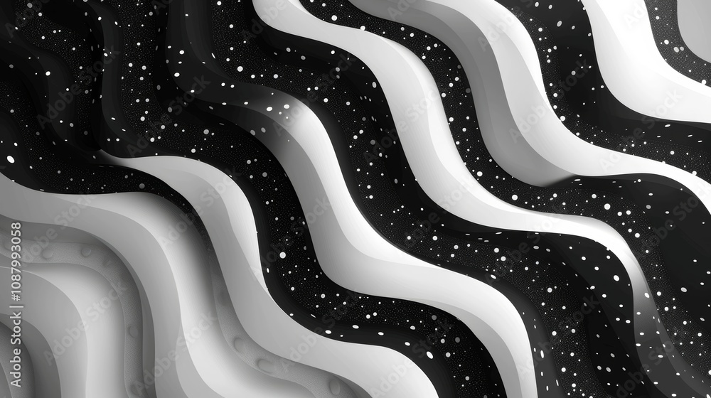 Poster Abstract Seamless Pattern with Wavy Lines, Zebra Print Background, Monochrome Design