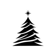 Christmas tree logo vector emblem design illustration template black and white hand draw abstract sign and symbol