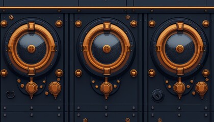 Three Circular Panels on a Dark Metallic Surface