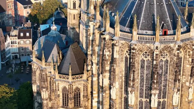 Aachen Cathedral during golden hour, highlighting the detailed Gothic architecture in Germany