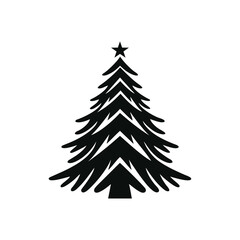 Christmas tree logo vector design illustration template. Simple icon black and white hand draw
