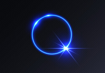 Blue light flare, glowing shiny sparkle, lens flare effect, bright glimmering glare. Vector illustration.