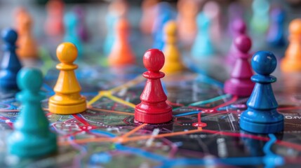 Colorful pawns on a map.