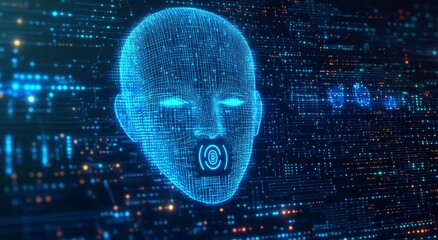Futuristic Holographic Interface with Fingerprint Scanner and Control Panels