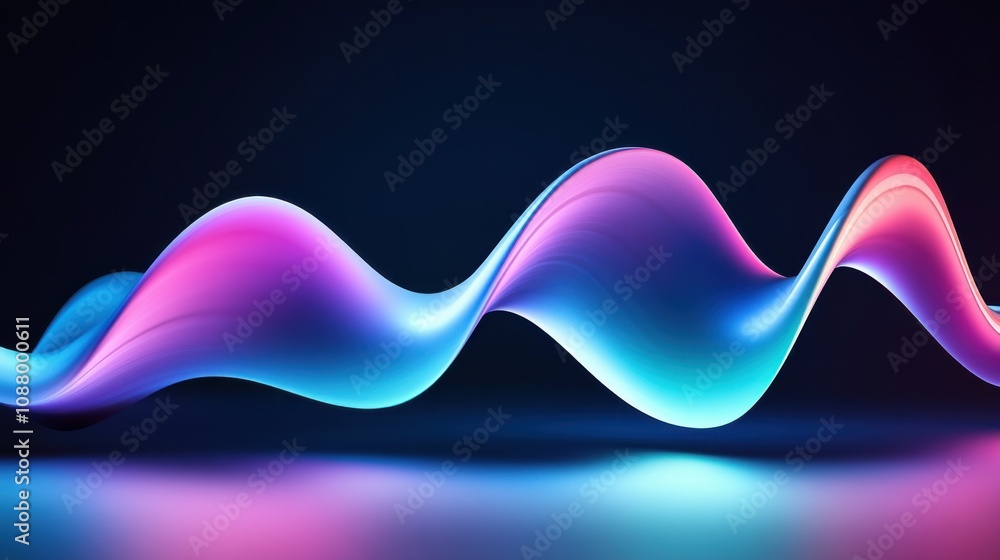 Poster vibrant abstract waveform with dynamic neon colors on dark background