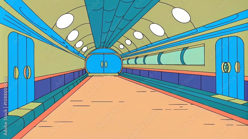 Poster futuristic tunnel with geometric patterns and bold colors in a retro style