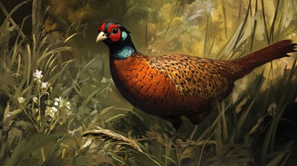 Fototapeta premium Majestic Ring-necked Pheasant in its Natural Habitat
