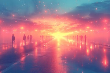 Naklejka premium Abstract Light Rays Background with Blurred Sun and Road