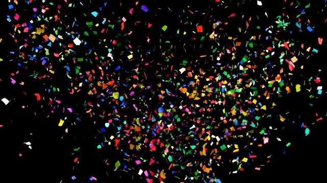 A colorful explosion of confetti is falling from the sky. The confetti is in various colors and sizes, creating a vibrant and festive atmosphere
