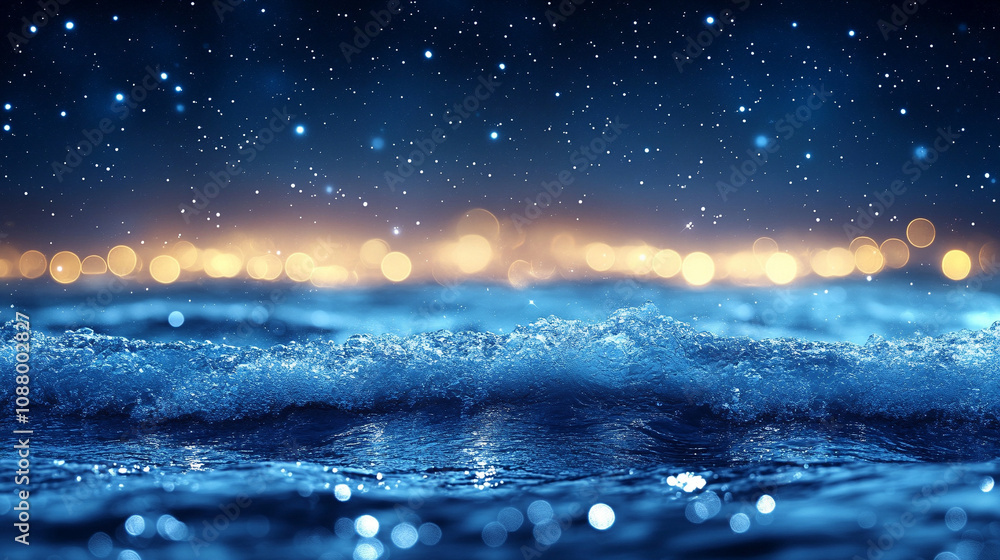 Canvas Prints mesmerizing view of ocean waves gently rolling under a starry night sky, with a dreamy blurred backg
