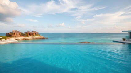 Fototapeta premium A breathtaking view of a luxurious oceanfront property available for rent, perfect for those seeking a serene and peaceful getaway vacation, travel, seaside