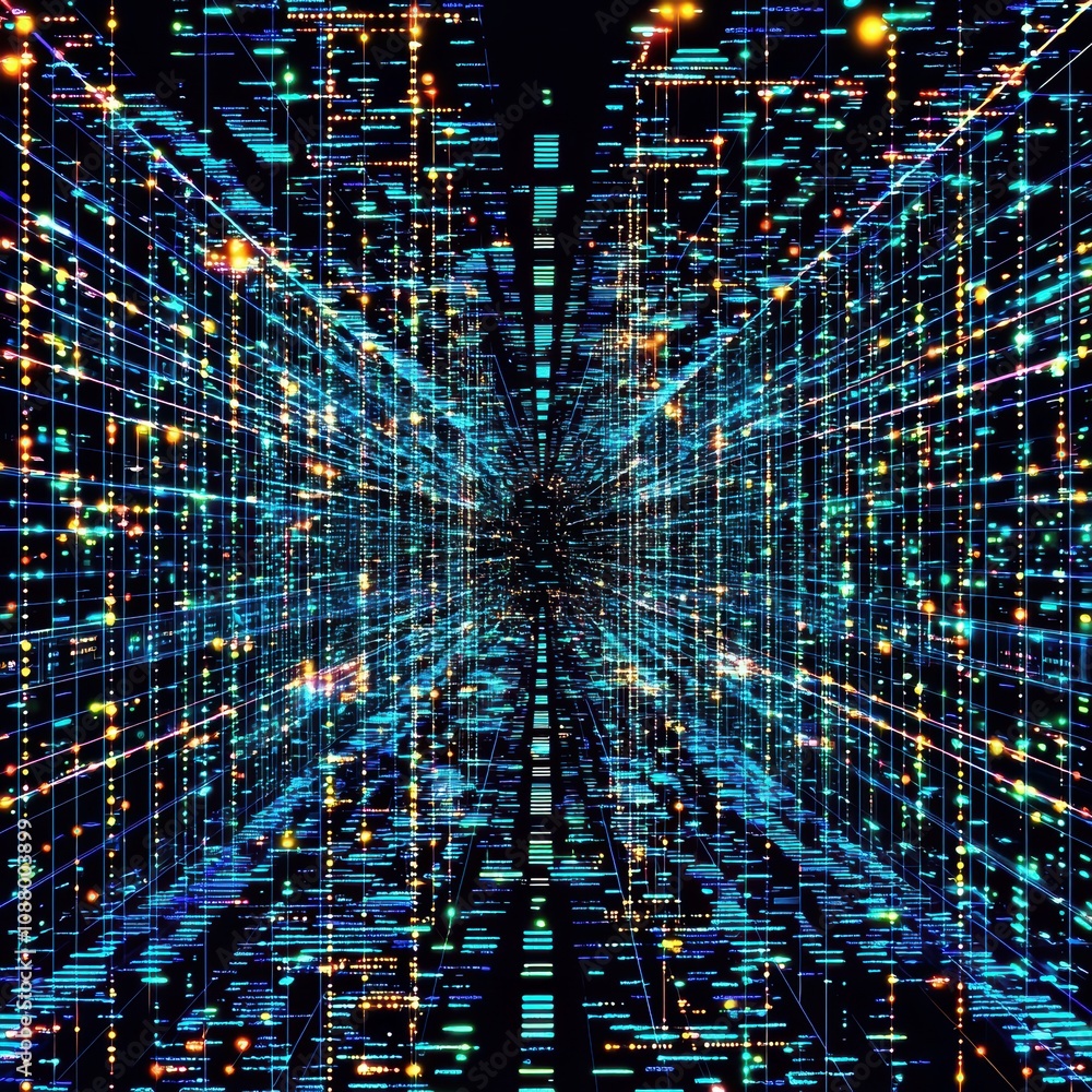 Leinwandbilder abstract futuristic digital background with glowing lines and particles creating a sense of depth an