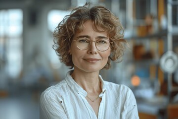 Confident Businesswoman Holding Papers in Modern Office